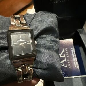 Anne Klein Women's Y121E Silver-Tone Black Watch Leather Strap Small RARE W/ Box